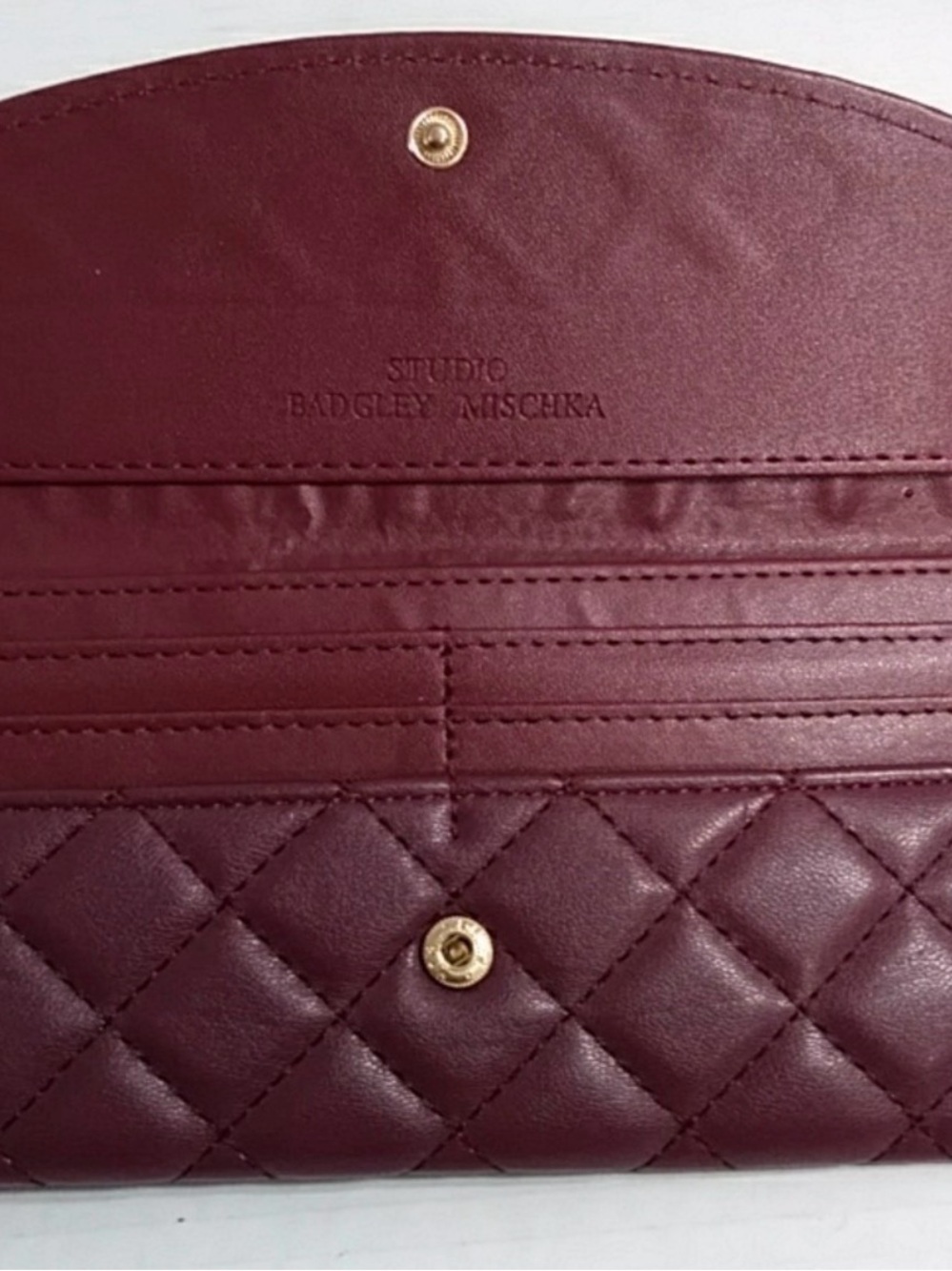 Badgley Mischka  NWT Quilted Burgundy Wallet with Gold Emblem - Picture 5 of 7